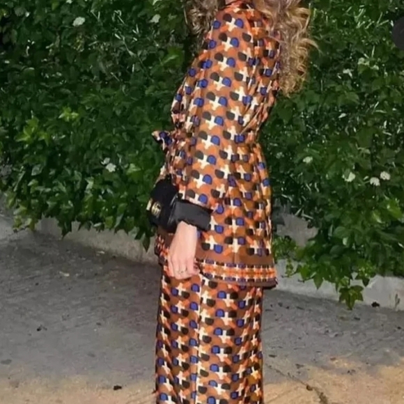 New Zara Printed Double Breasted Tie Belt Brown Blazer Blogger Favorite NWT XS - Picture 6 of 17